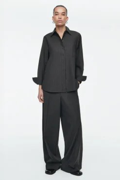 COS REGULAR PINSTRIPED WOOL WIDE-LEG PANTS-Women Vests & Tailoring | Pants