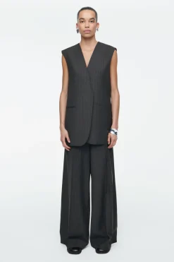 COS REGULAR PINSTRIPED WOOL WIDE-LEG PANTS-Women Vests & Tailoring | Pants