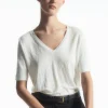 COS REGULAR V-NECK LINEN T-SHIRT-Women Tops | T-Shirts