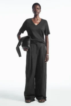 COS REGULAR V-NECK LINEN T-SHIRT-Women T-Shirts | Tops