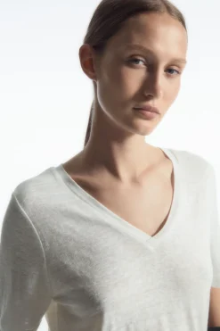 COS REGULAR V-NECK LINEN T-SHIRT-Women Tops | T-Shirts