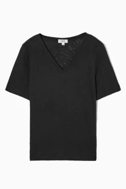COS REGULAR V-NECK LINEN T-SHIRT-Women T-Shirts | Tops