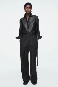 COS RELAXED BELTED WRAP-FRONT WOOL PANTS-Women Pants