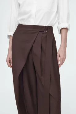 COS RELAXED BELTED WRAP-FRONT WOOL PANTS-Women Pants