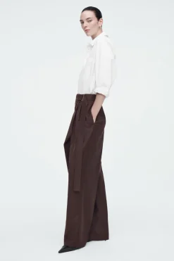COS RELAXED BELTED WRAP-FRONT WOOL PANTS-Women Pants