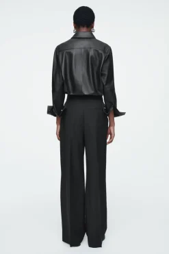 COS RELAXED BELTED WRAP-FRONT WOOL PANTS-Women Pants