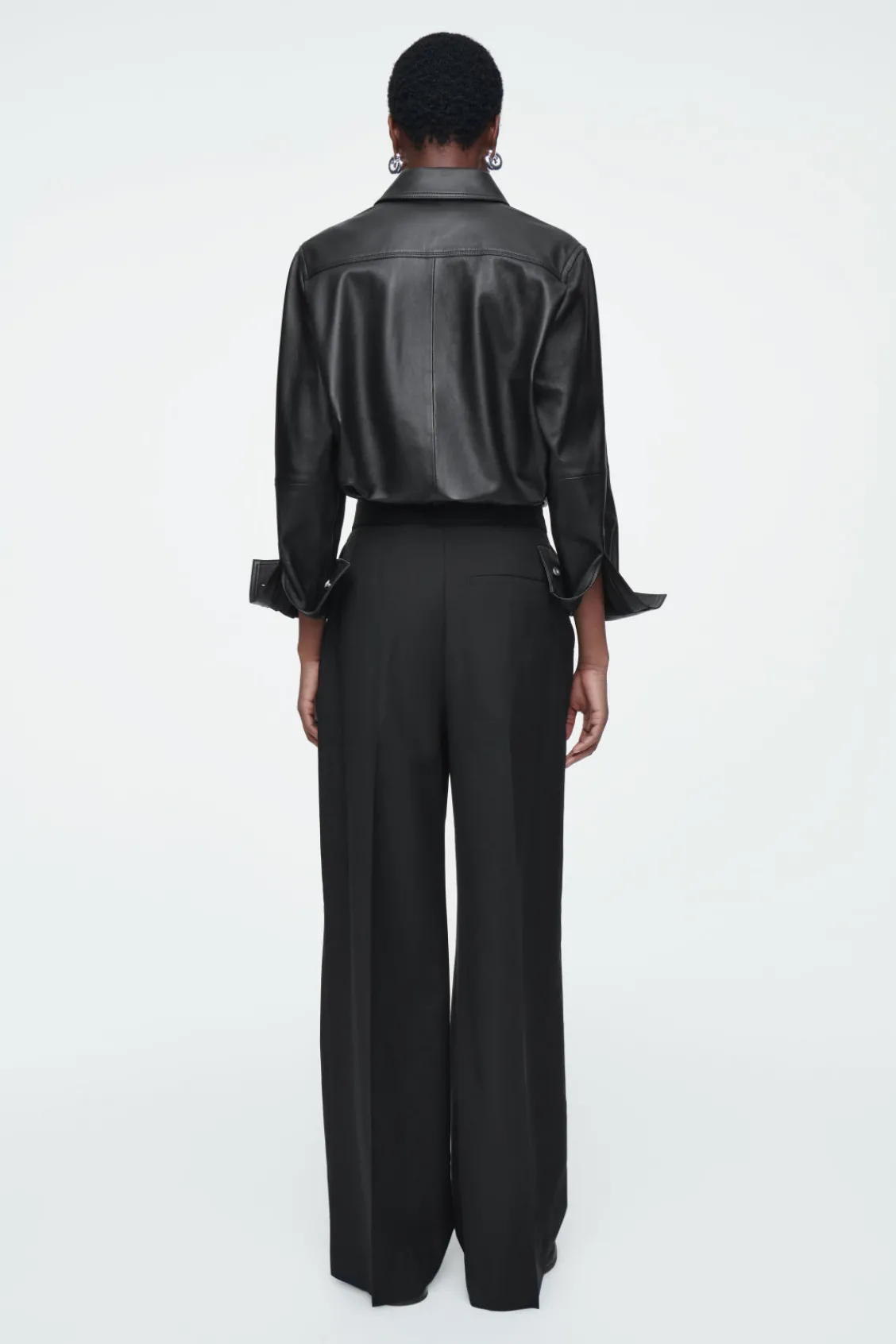 COS RELAXED BELTED WRAP-FRONT WOOL PANTS-Women Pants