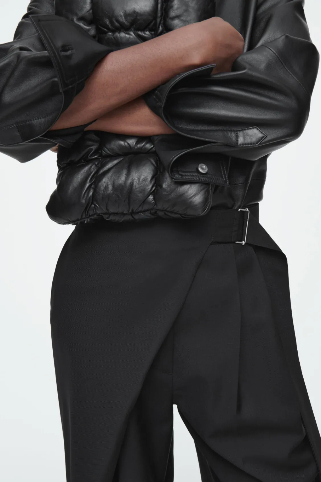 COS RELAXED BELTED WRAP-FRONT WOOL PANTS-Women Pants