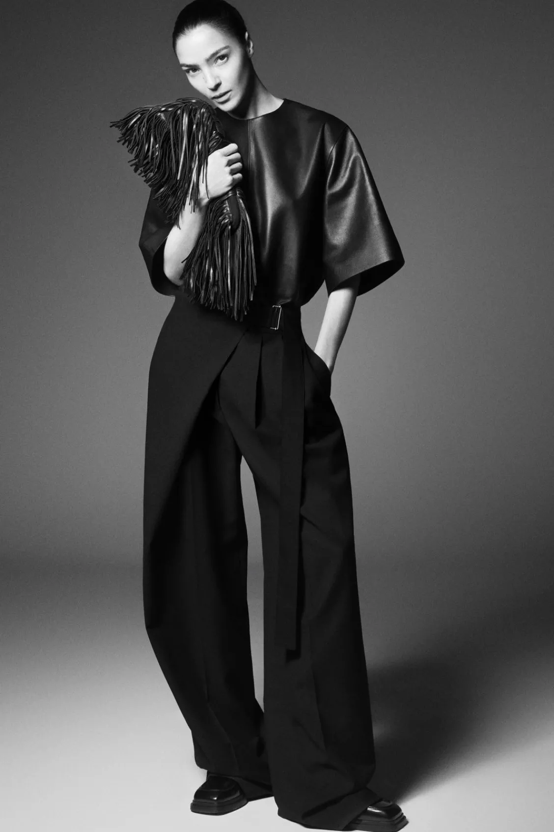 COS RELAXED BELTED WRAP-FRONT WOOL PANTS-Women Pants