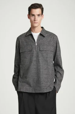 COS RELAXED CHECKED COTTON HALF-ZIP SHIRT- Shirts