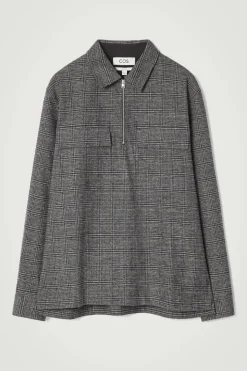 COS RELAXED CHECKED COTTON HALF-ZIP SHIRT- Shirts