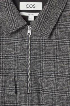 COS RELAXED CHECKED COTTON HALF-ZIP SHIRT- Shirts