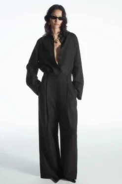 COS RELAXED LINEN-BLEND WIDE-LEG PANTS-Women Pants
