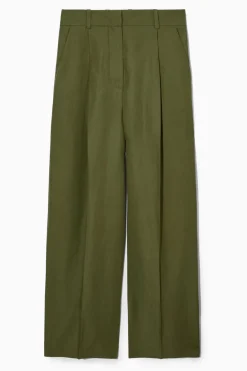 COS RELAXED LINEN-BLEND WIDE-LEG PANTS-Women Pants
