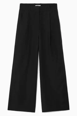 COS RELAXED LINEN-BLEND WIDE-LEG PANTS-Women Pants