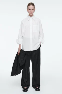 COS RELAXED PINSTRIPED BARREL-LEG PANTS-Women Vests & Tailoring | Pants