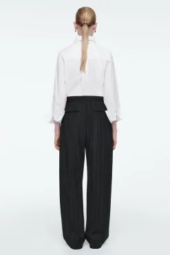COS RELAXED PINSTRIPED BARREL-LEG PANTS-Women Vests & Tailoring | Pants
