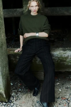 COS RELAXED PINSTRIPED BARREL-LEG PANTS-Women Vests & Tailoring | Pants