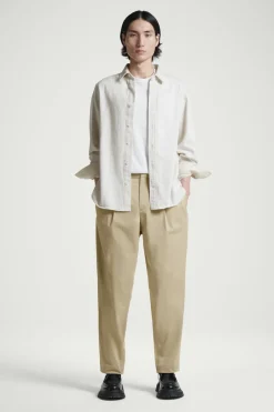 COS RELAXED PLEATED COTTON TAPERED PANTS- Pants