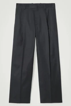 COS RELAXED PLEATED COTTON WIDE-LEG PANTS- Pants