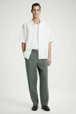 COS RELAXED PLEATED LINEN STRAIGHT-LEG PANTS- Pants