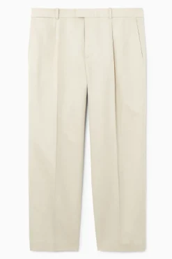COS RELAXED PLEATED LINEN STRAIGHT-LEG PANTS- Pants