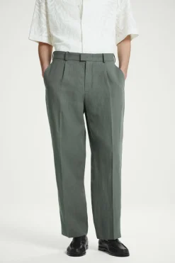 COS RELAXED PLEATED LINEN STRAIGHT-LEG PANTS- Pants