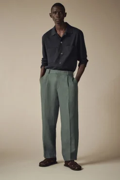 COS RELAXED PLEATED LINEN STRAIGHT-LEG PANTS- Pants