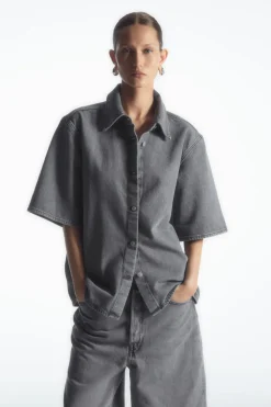 COS RELAXED SHORT-SLEEVED DENIM SHIRT-Women Shirts & Blouses | Tops