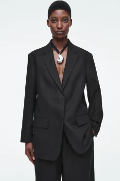 COS RELAXED SINGLE-BREASTED LINEN BLAZER-Women Coats & Jackets