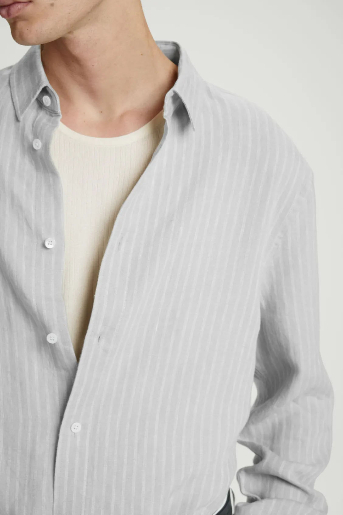COS RELAXED STRIPED LINEN LONG-SLEEVED SHIRT- Shirts