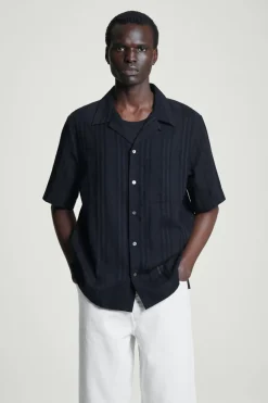 COS RELAXED STRIPE-JACQUARD COTTON SHORT-SLEEVED SHIRT- Shirts