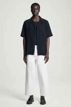 COS RELAXED STRIPE-JACQUARD COTTON SHORT-SLEEVED SHIRT- Shirts