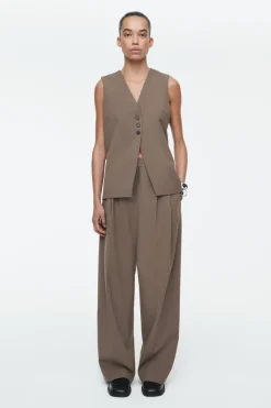 COS RELAXED TWILL WIDE-LEG PANTS-Women Vests & Tailoring | Pants