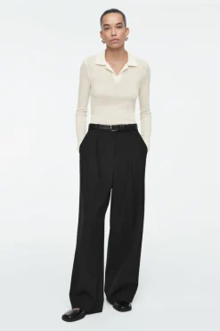 COS RELAXED TWILL WIDE-LEG PANTS-Women Vests & Tailoring | Pants