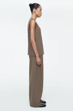 COS RELAXED TWILL WIDE-LEG PANTS-Women Vests & Tailoring | Pants