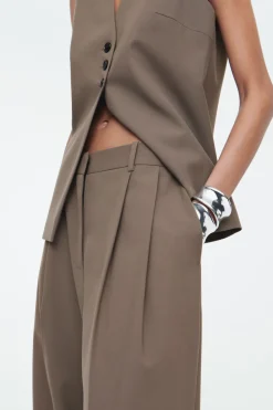 COS RELAXED TWILL WIDE-LEG PANTS-Women Vests & Tailoring | Pants