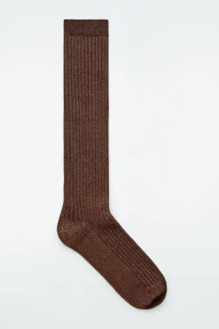 COS RIBBED LUREX KNEE SOCKS-Women Socks & Tights