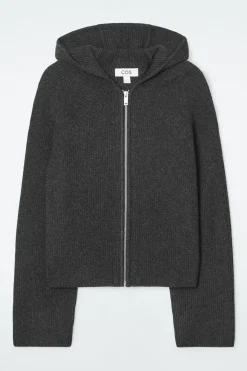 COS RIBBED MERINO WOOL HOODED JACKET-Women Coats & Jackets | Sweaters & Cardigans