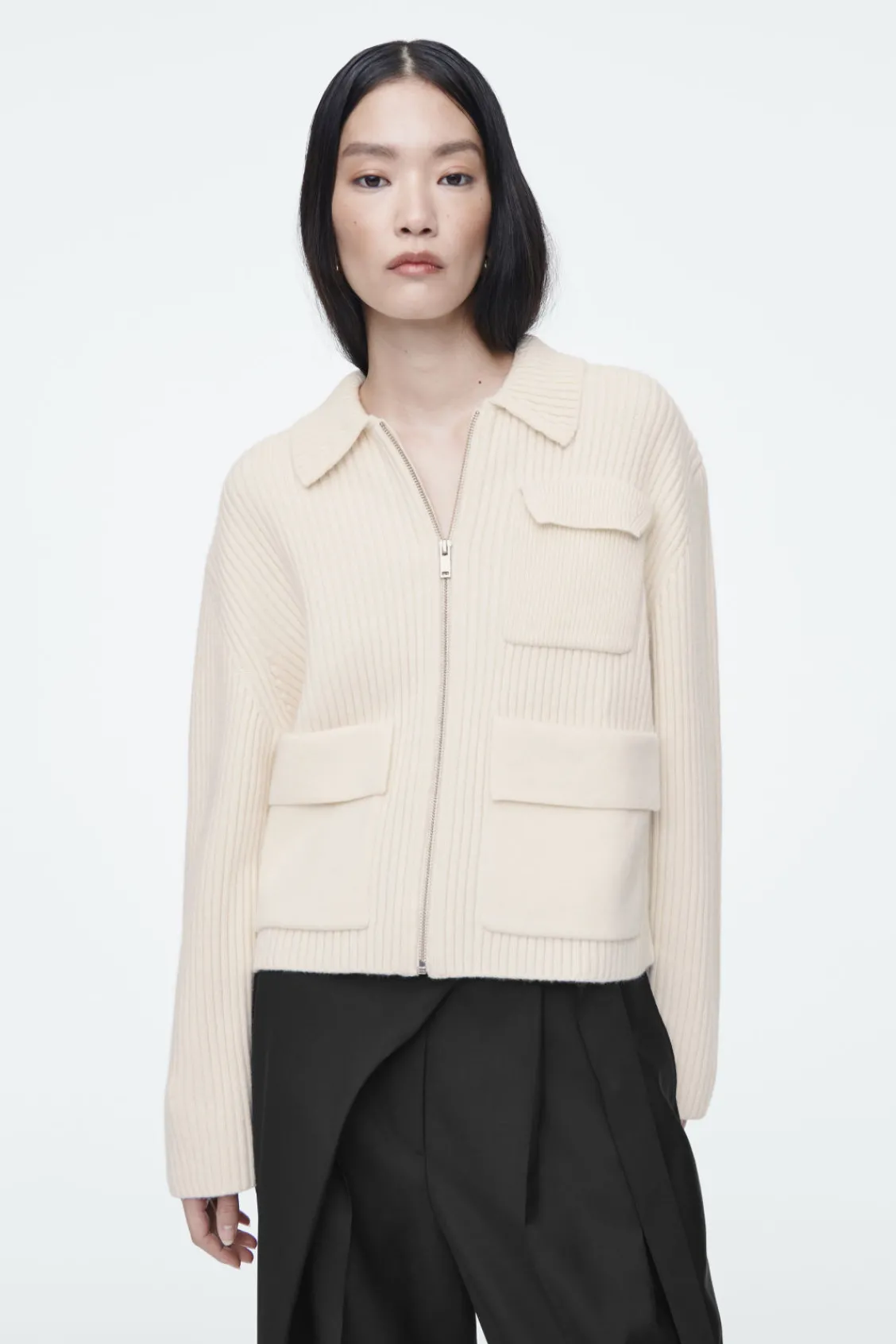COS RIBBED MERINO WOOL UTILITY JACKET-Women Coats & Jackets | Sweaters & Cardigans