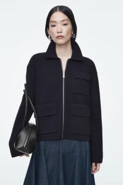 COS RIBBED MERINO WOOL UTILITY JACKET-Women Coats & Jackets | Sweaters & Cardigans