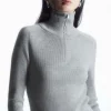 COS RIBBED WOOL HALF-ZIP TOP-Women Tops | Sweaters & Cardigans