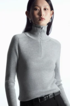 COS RIBBED WOOL HALF-ZIP TOP-Women Tops | Sweaters & Cardigans