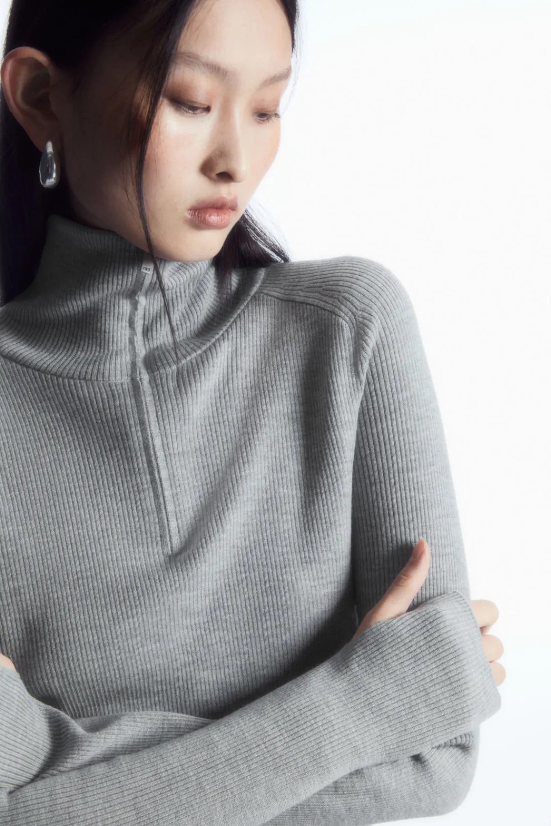 COS RIBBED WOOL HALF-ZIP TOP-Women Tops | Sweaters & Cardigans