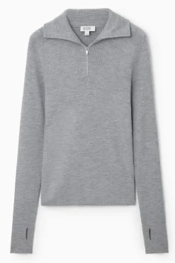 COS RIBBED WOOL HALF-ZIP TOP-Women Tops | Sweaters & Cardigans
