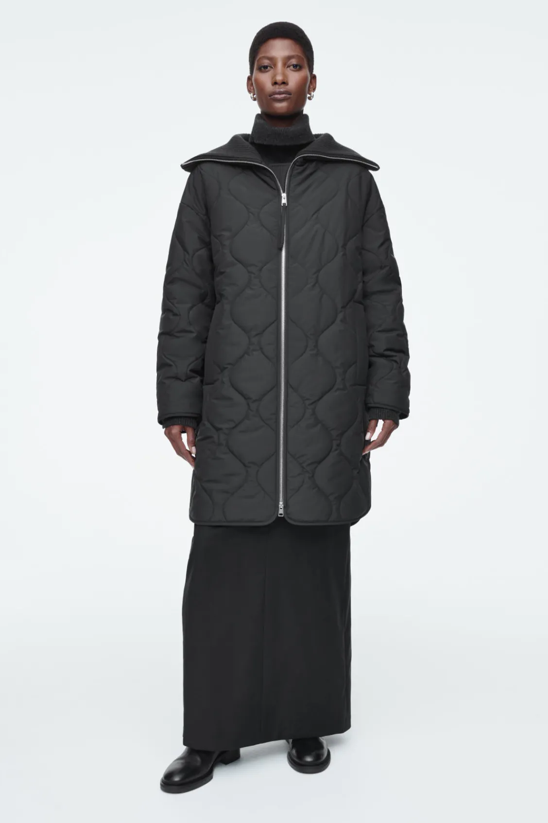 COS RIBBED-COLLAR QUILTED COAT-Women Coats & Jackets