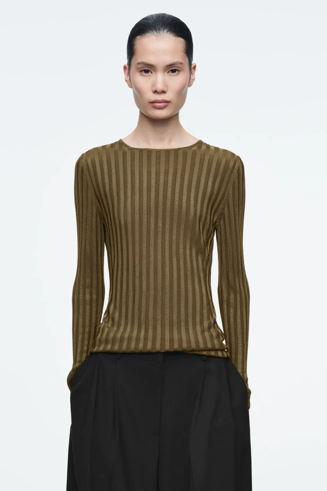 COS RIB-KNIT LONG-SLEEVED TOP-Women Tops | Sweaters & Cardigans