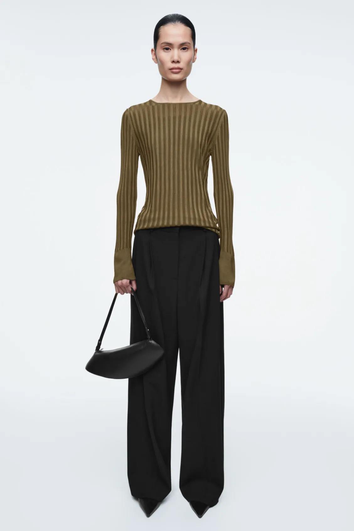 COS RIB-KNIT LONG-SLEEVED TOP-Women Tops | Sweaters & Cardigans
