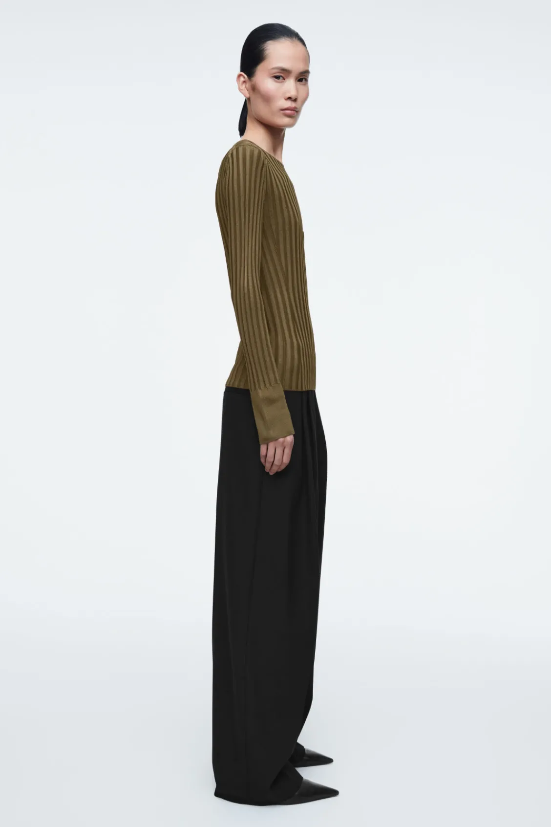 COS RIB-KNIT LONG-SLEEVED TOP-Women Tops | Sweaters & Cardigans