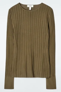 COS RIB-KNIT LONG-SLEEVED TOP-Women Tops | Sweaters & Cardigans